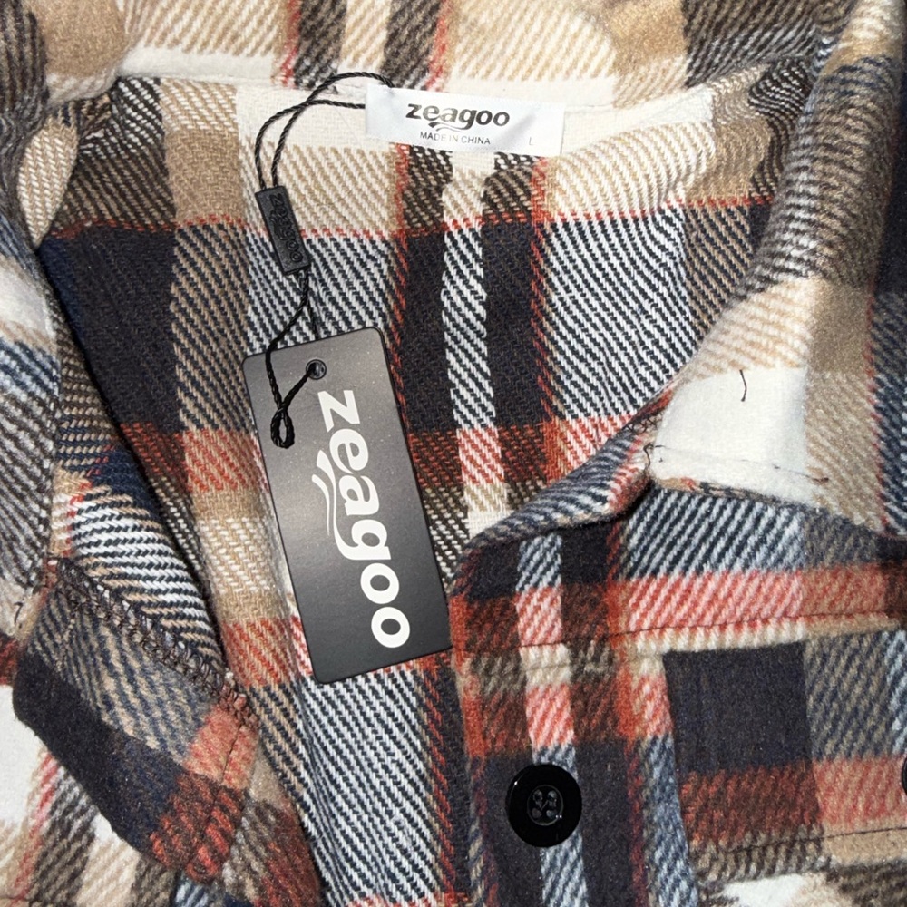 ⭐️Zeagoo Women's Plaid Button Down Shirt - Brown, Cream, Blue - Picture 3 of 5
